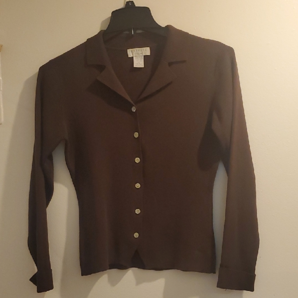 Express Chocolate Brown Button-Down Sweater S
